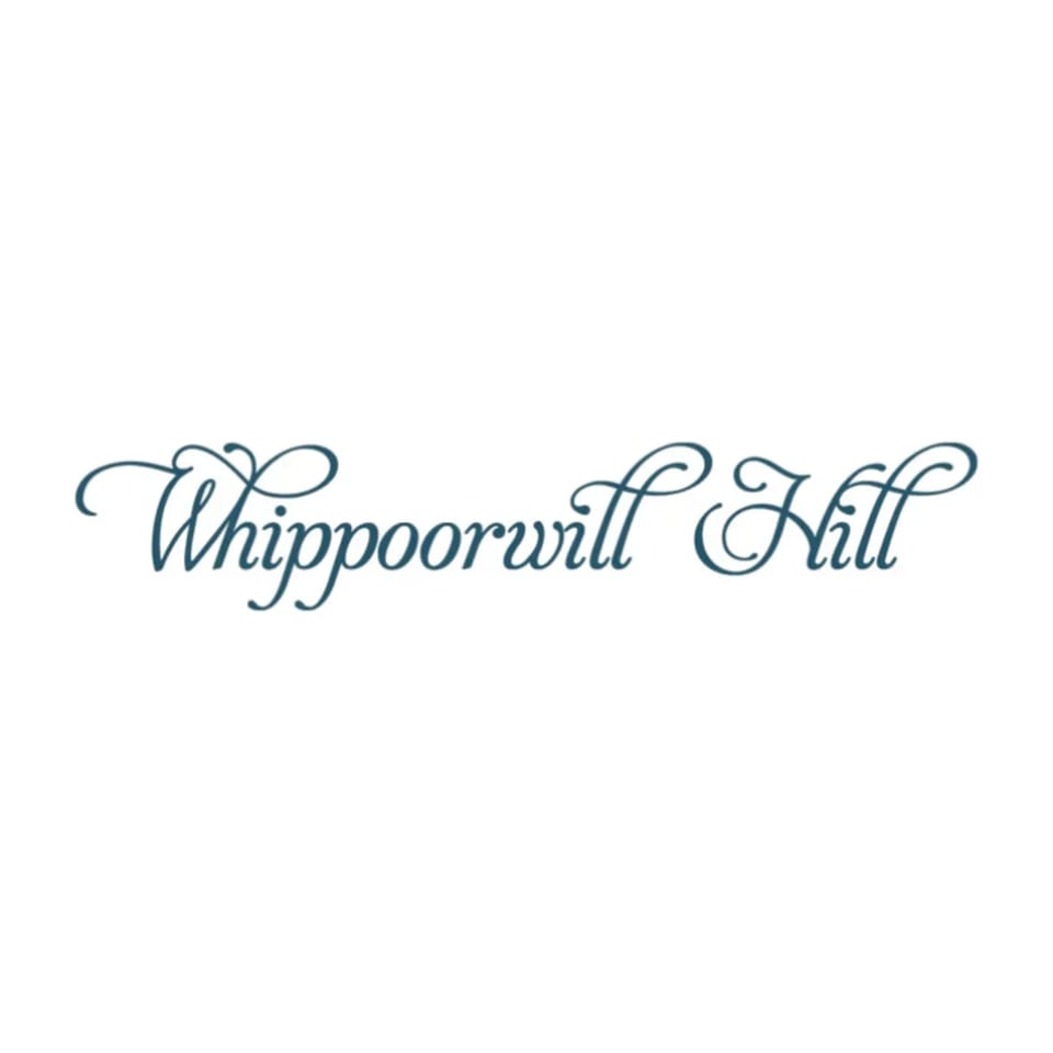 The words "Whippoorwill Hill" in an elegant, dark teal script font on a white background.