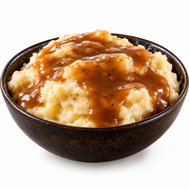 Mashed Potato and Brown Gravy.