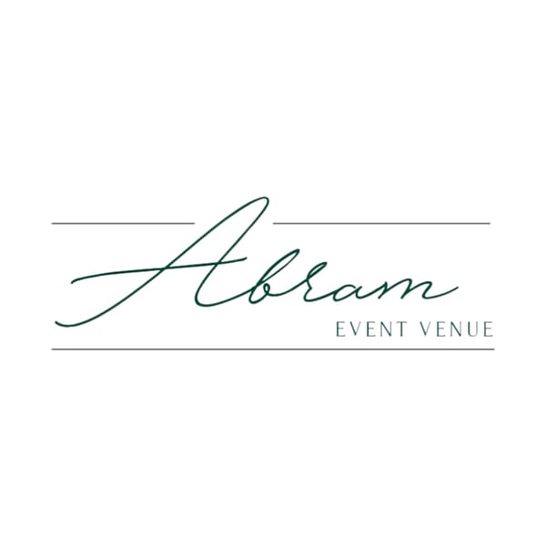 The word "Abram" in elegant green script with "EVENT VENUE" below, framed by horizontal lines.