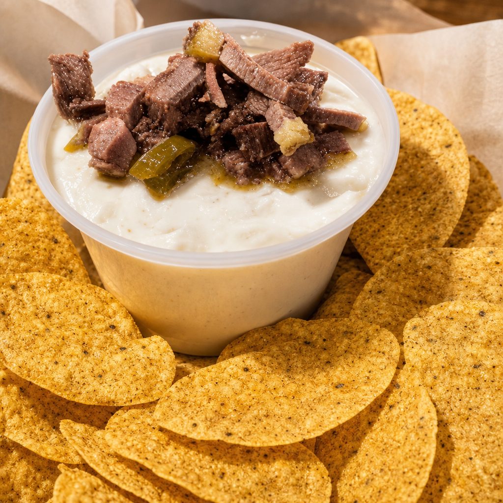 Brisket Queso and Chips.