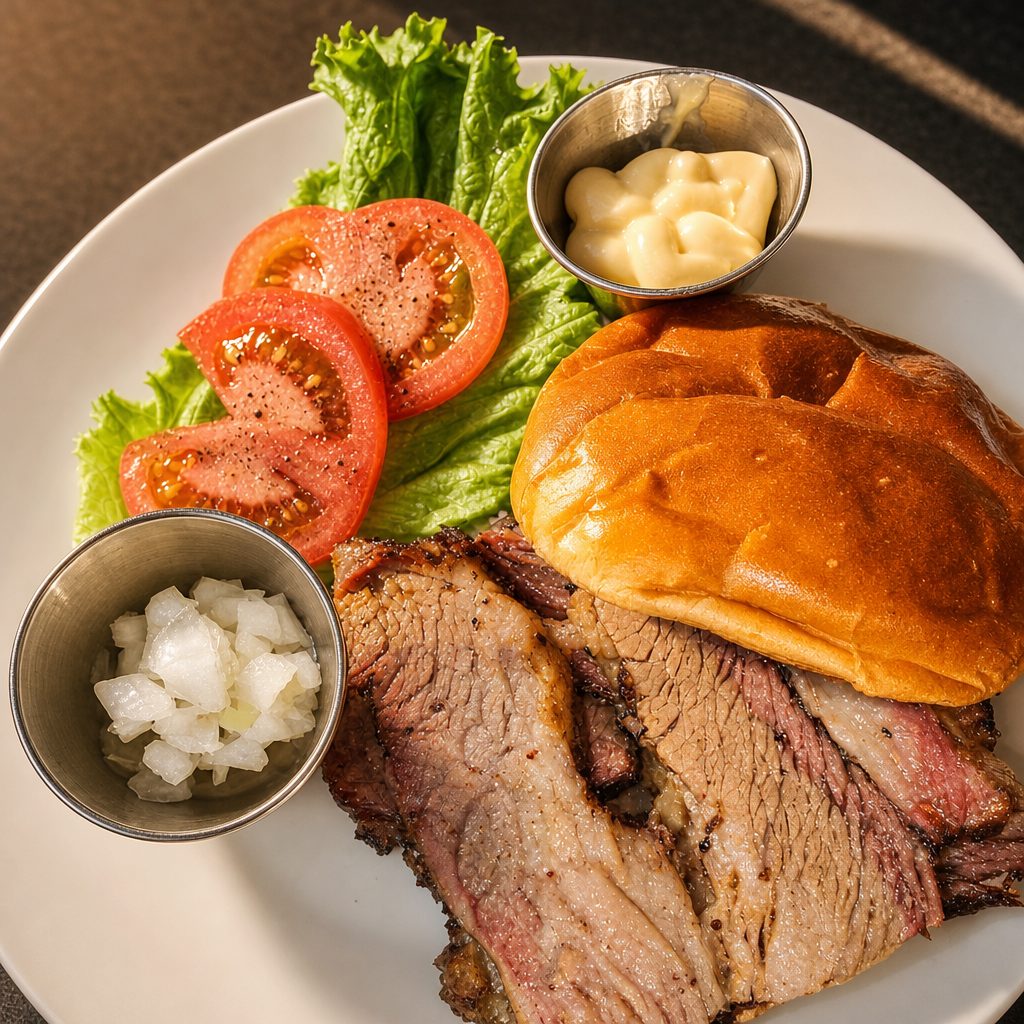 Sliced Brisket Sandwich.