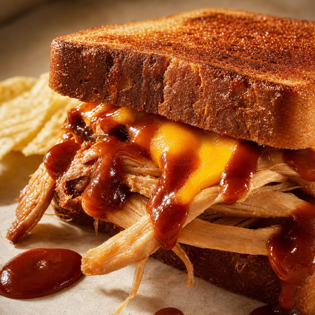 Pulled Pork Grilled Cheese Sandwich.
